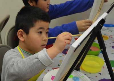 Boys doing painting at Birthday party