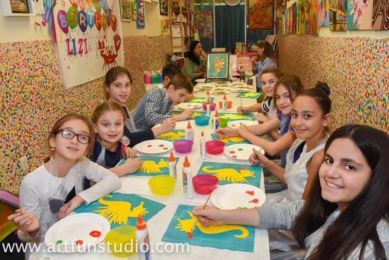 Kids creating Mosaic during a Birthday Party