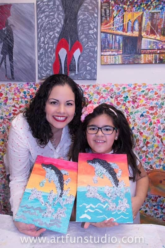 Mom and daughter created beautiful art during a Birthday party