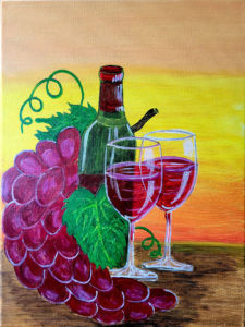 Grapes with bottle for  sip and paint