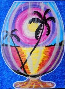 Sunset in a cocktail glass sip and paint