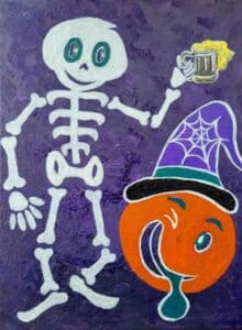 Halloween skeleton with pumpkin