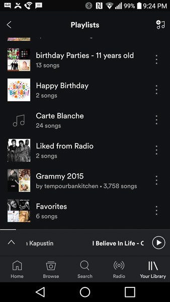 Select playlist on spotify for a birthday party