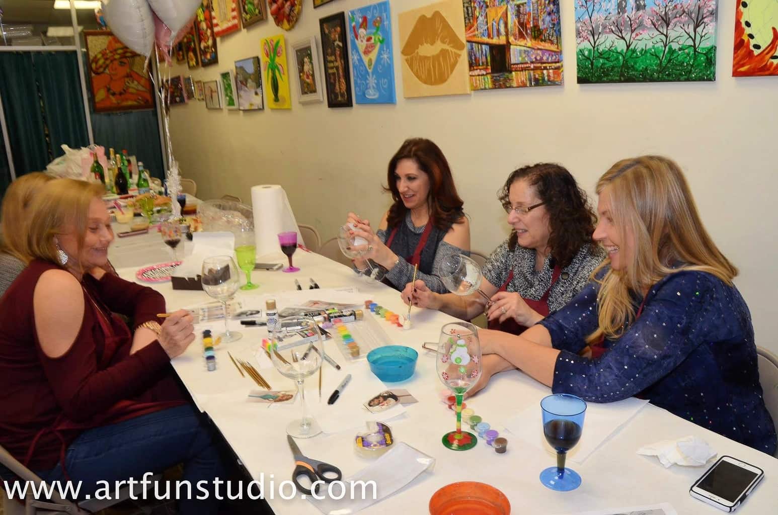 Wine glass painting class in Brooklyn