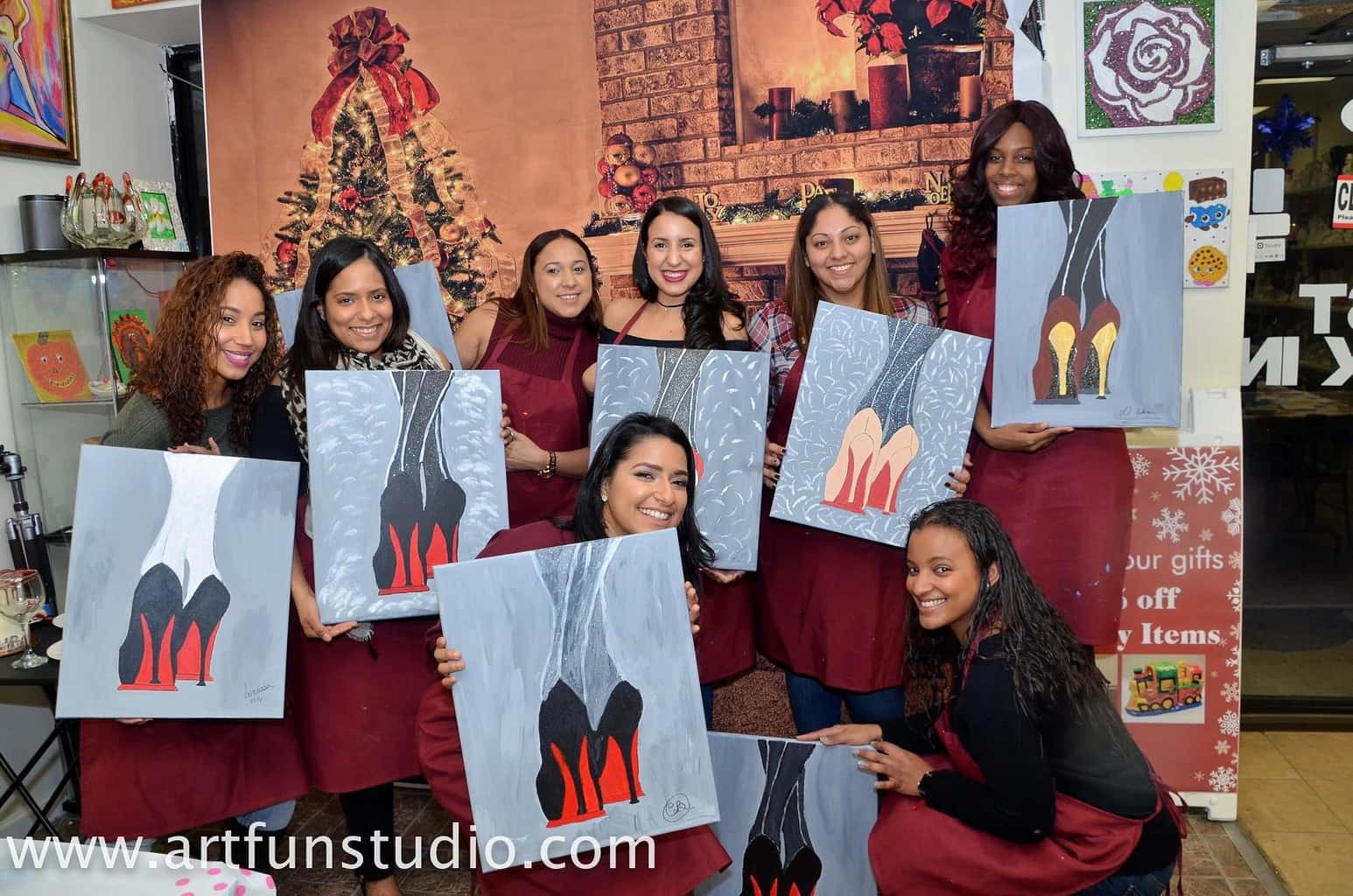 sip and paint event - ladies with high heel painting