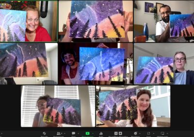 Autodesk team is painting a starry night during sip and paint virtual event