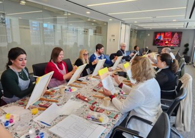 People painting during our on-site sip and paint holiday event in New York city
