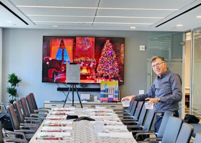 Preparing on-site holiday office sip and paint event in Manhattan