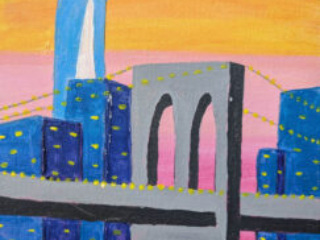 Manhattan skyline during sunset painting