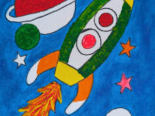 Rocket and space dark blue background