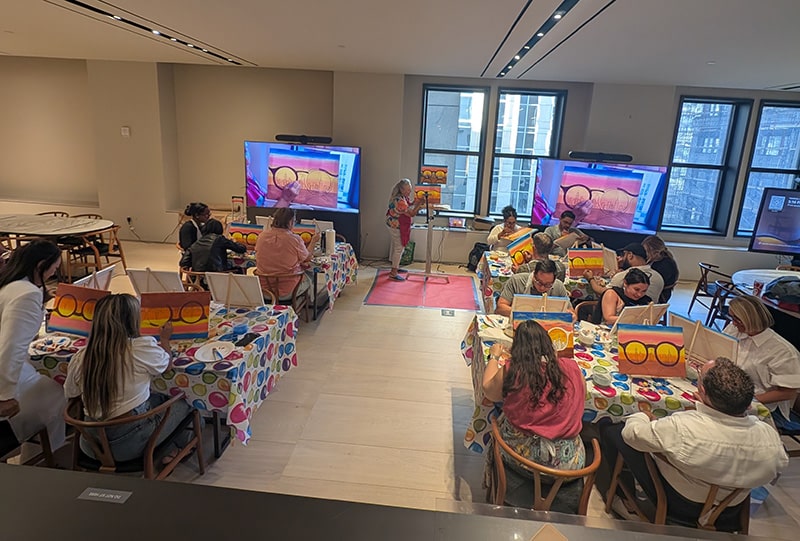 During corporate sip and paint event 