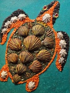 seashell and mixed media turtle project