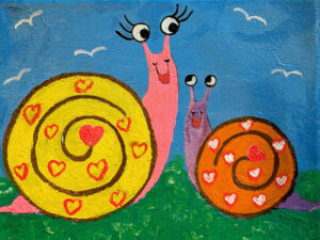 mother and baby snails painting