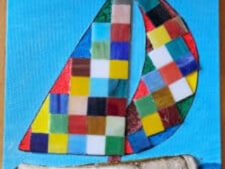 a sailboat with mosaic