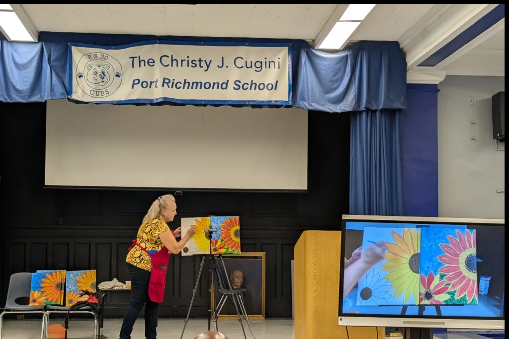 Family painting event at school in Staten Island